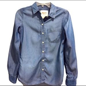 Dark Wash Denim Button Up Shirt Sz XS